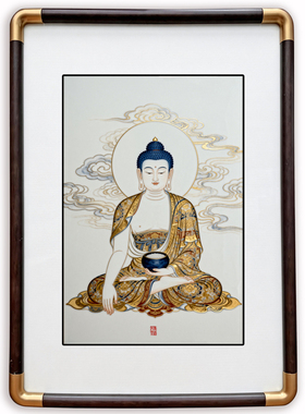 四九艺社 景德镇陶瓷新中式释迦牟尼佛瓷板画 禅意客厅玄关装饰画