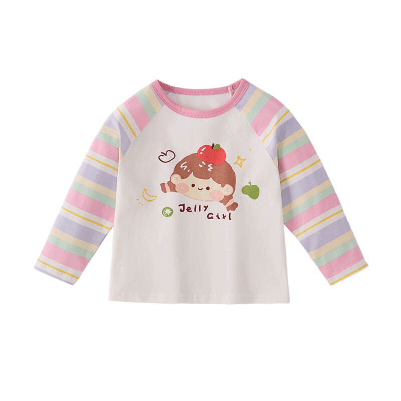 jellybaby女童长袖t恤秋季儿童上衣小童撞色条纹衣服3宝宝打底衫