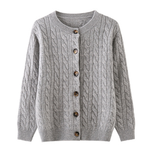 恒源祥羊毛衫女童印花加厚针织开衫中大童半高领男童儿童毛衣开衫