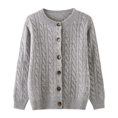 恒源祥羊毛衫女童印花加厚针织开衫中大童半高领男童儿童毛衣开衫