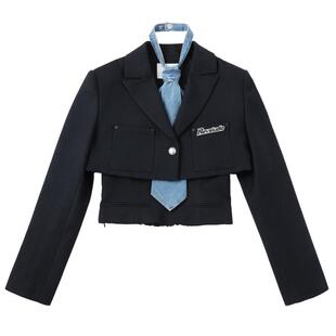 REVAN芮范设计师款甜酷牛仔拼接西装套装RN90101273