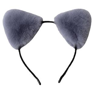 真獭兔毛发箍少女网红可爱毛绒女豹纹头饰皮草猫耳朵洗脸化妆发卡