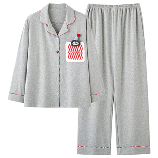 长袖开衫翻领睡衣女款春秋季2026新款100%纯棉卡通圣诞家居服套装