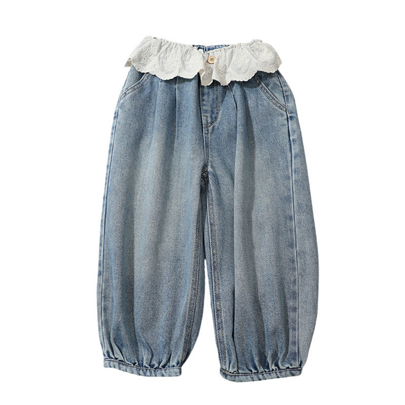 精致蕾丝边牛仔灯笼裤韩系新品