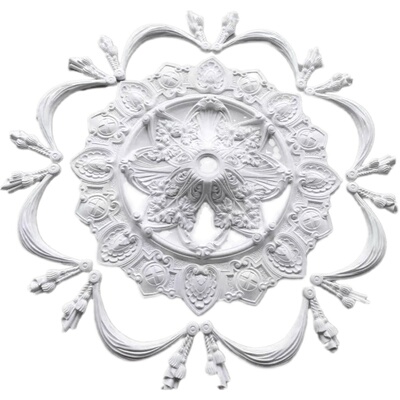 法式灯盘石膏角花天花板PU小红书同款新款吊灯底座雕拼花圆盘定制