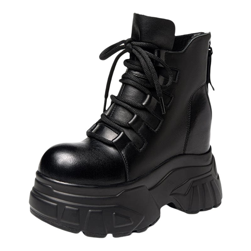欧洲站真皮内增高10CM马丁靴女秋冬头层牛皮短筒靴超高跟显瘦鞋子