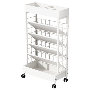 桌边可移动书架钢制带轮落地置物架高中学生书本收纳书桌旁阅览架