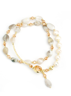 双层叠戴天然珍珠原石手链女