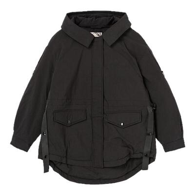 布景羽绒服女冬季新品宽松连帽飘带抽绳收腰白鸭绒厚款外套2038