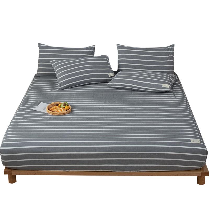 床笠单件良品日系水洗全棉裸睡100%纯棉简约条纹床罩防滑床垫外套