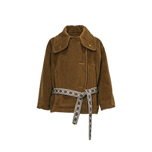 REFUSE CLUB 25AW 摩卡棕山羊绒束腰短廓大翻领大衣