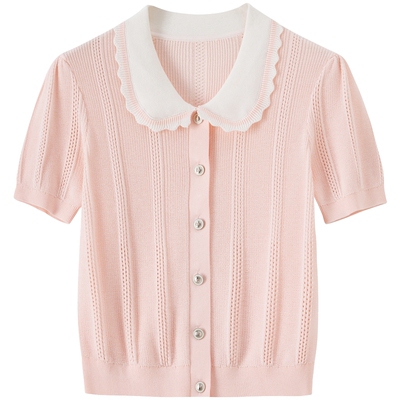 【100%棉】BANANA BABY2026年夏新款甜美千金风撞色娃娃领针织衫