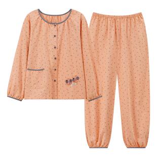 睡衣女士春秋款梭织纯棉长袖秋季全棉纱布薄款夏季大码家居服套装