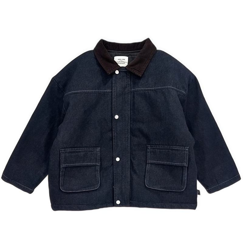 男童日系潮酷夹棉牛仔棉服外套