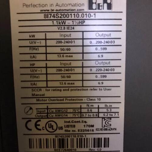 议价贝加莱1.1KW变频器8I74S200110.010-1现货 BEE72640010