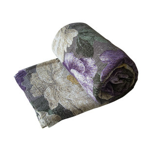 轻奢a类纯棉盖毯三件套法式花朵双面1.8米床床单不皱油画风紫床盖