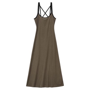 马登格雷系性感修身交叉吊带连衣裙无袖露纯欲风背心U领长裙女夏