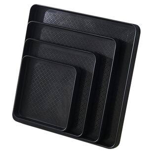 正方形托盘家用20厘米小花盆白色茶盘黑色方形底托25cm塑料方盘子