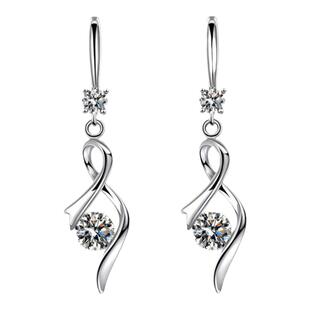 S925纯银耳环女中长款耳钉韩国简约百搭锆石精致挂钩不过敏耳饰品