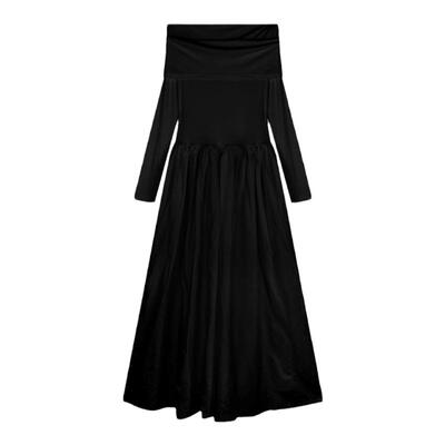 高级感a字纯色一字肩连衣裙