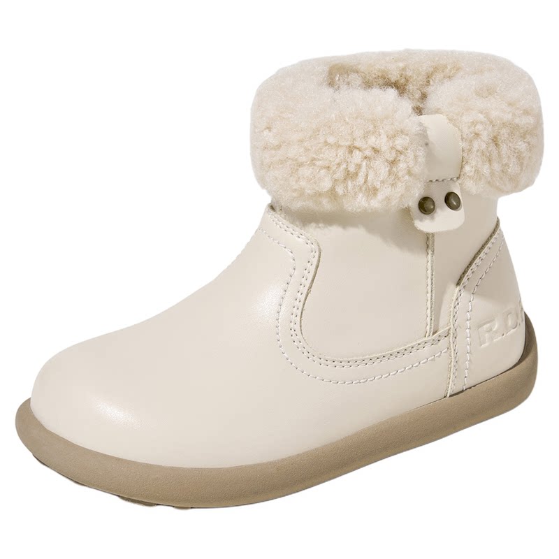 红蜻蜓女童鞋秋冬新款皮靴保暖儿童靴加绒短靴雪地靴鞋毛毛鞋