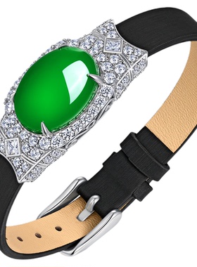 AILEQ玉髓铜镀金镶钻皮质手镯