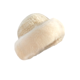 水貂毛帽子秋冬韩版貂毛狐狸毛渔夫帽水貂皮草帽冬季时尚保暖盆帽