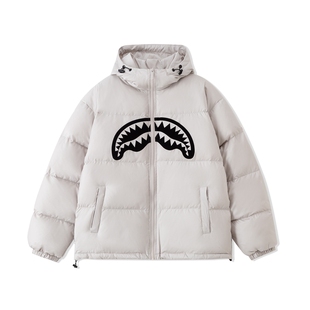 SprayGround鲨鱼嘴云朵泡芙羽绒服男女连帽白鸭绒情侣保暖外套冬