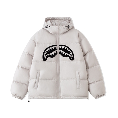 SprayGround鲨鱼嘴云朵泡芙羽绒服男女连帽白鸭绒情侣保暖外套冬