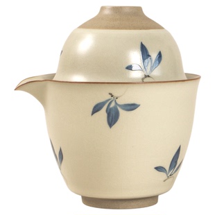 高颜值180ml米黄汝窑手抓壶套装一壶两杯汝瓷开片家用泡茶壶茶杯