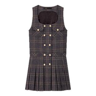 季末6折Maje2025秋冬款女装法式格雷系灰色双排扣短款收腰连衣裙