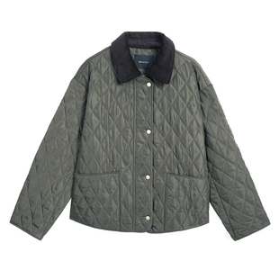 Maven Lin 摩卡猎装 老钱菱形格翻领棉衣女宽松通勤棉服夹克外套