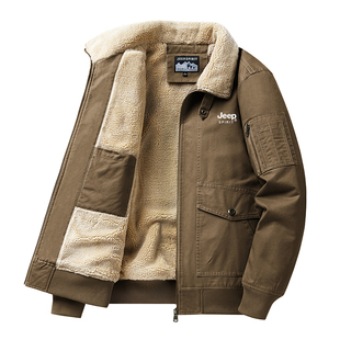 JEEP吉普男士羊羔绒外套秋冬新款防寒保暖多口袋纯棉上衣工装夹克