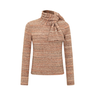 dorydory 粉橘色落日晕染围巾领毛衣女套头秋冬新款针织高领上衣