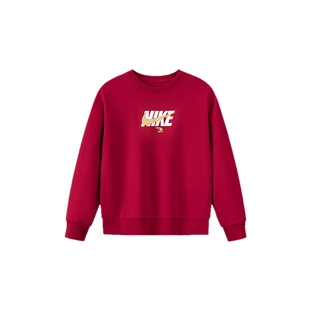 Nike 3brand儿童装男女童卫衣新年红色加绒上衣冬季新款运动长袖