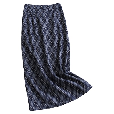 复古格子高腰直筒裙显瘦包臀裙