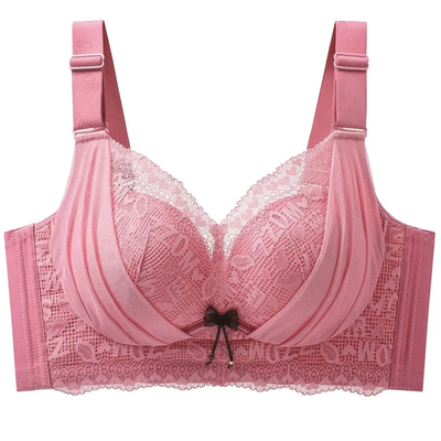 无钢圈蕾丝文胸女聚拢调整型大胸显小收副乳性感大码胖mm内衣