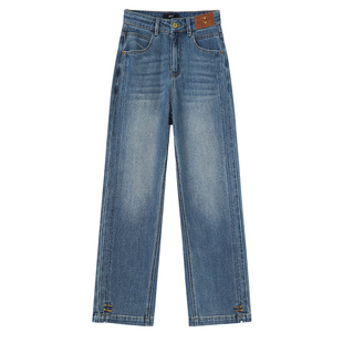 YBAI/亦白 2026春季新款时尚显瘦百搭脚口装饰小直筒烟管牛仔裤女