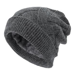 灰色毛线帽男式脑子加绒冷帽户外保暖防寒护耳包头帽加厚无檐帽女