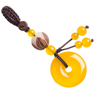 菩提莲花平安扣钥匙扣玛瑙玉石玉髓汽车钥匙挂件男女情侣精致高档