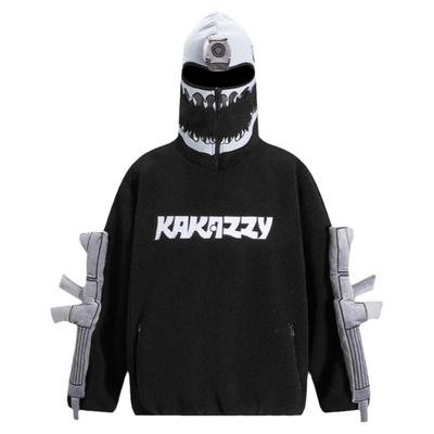 KAKAZZY连帽卫衣男加绒保暖枪之恶魔刺绣外套潮牌宽松羊羔绒上衣