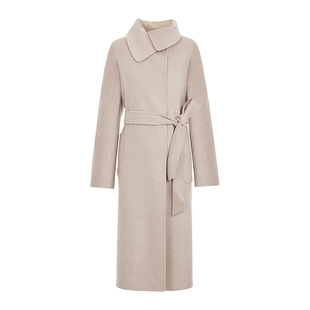 朗姿/MOJO AVENUE莫佐2025冬新款静奢老钱风羊毛大衣女立领廓形米