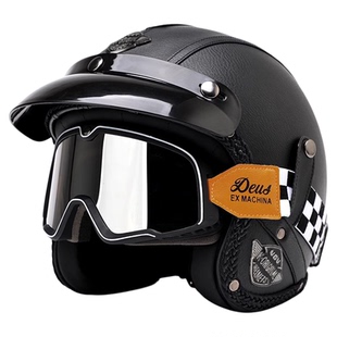 3C认证复古巡航摩托车头盔男女冬季保暖机车4分之3盔电动车安全帽