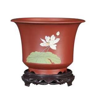 大红袍紫砂花盆兰花盆大口径盆景盆桌面室内古典精品泥绘透气花盆