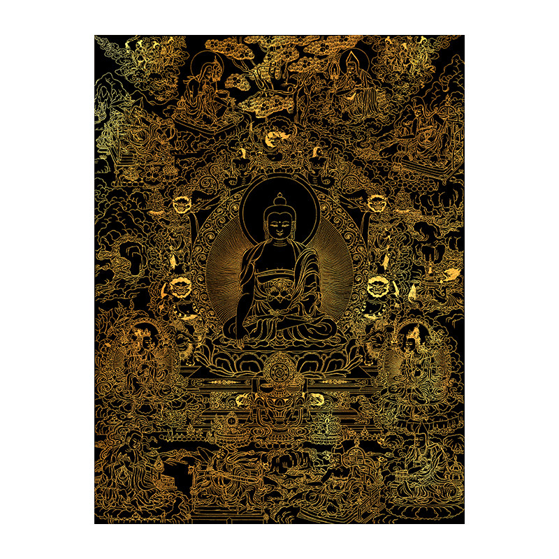 释迦牟尼佛与二圣六庄严唐卡佛像描金涂色画稿DIY手绘自己画唐卡