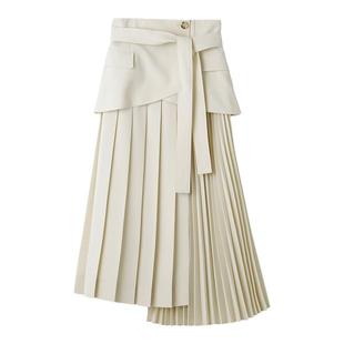 LILY BROWN春夏款设计感大小百褶拼接系带半身裙LWFS231125