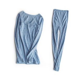 蕾丝V领竹纤维保暖内衣女式薄款打底套装秋秋裤内穿日系美体BNY01