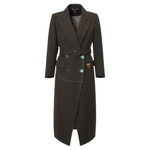 IDPAN女装冬季新款气质时尚高级设计感撞色线绣羊毛长大衣外套女