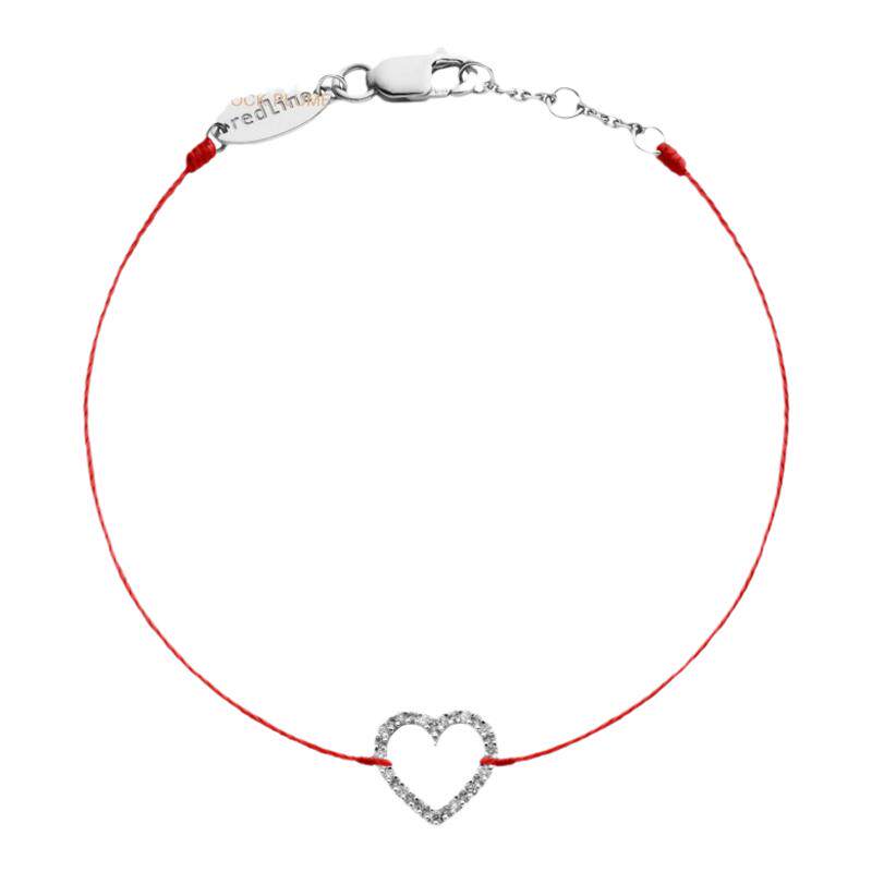 Redline/红绳女士Beau Coeur 0.08克拉爱心圆形钻石白金绳制手链
