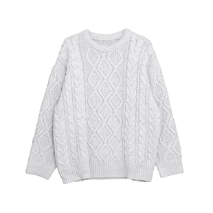 荒荒家 麻花套头毛衣2025冬季新款韩版宽松打底内搭外穿针织衫女